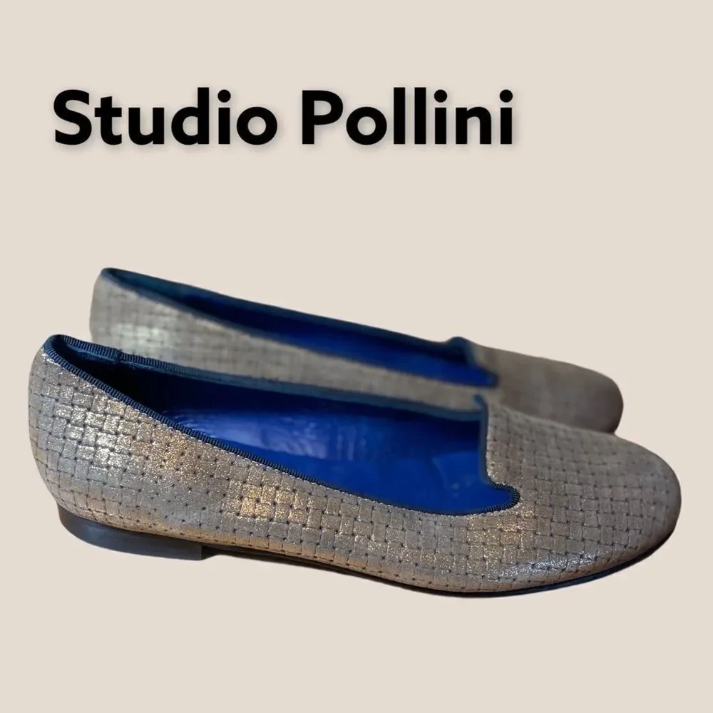 Studio Pollini Gold Leather Flats 38 6.5